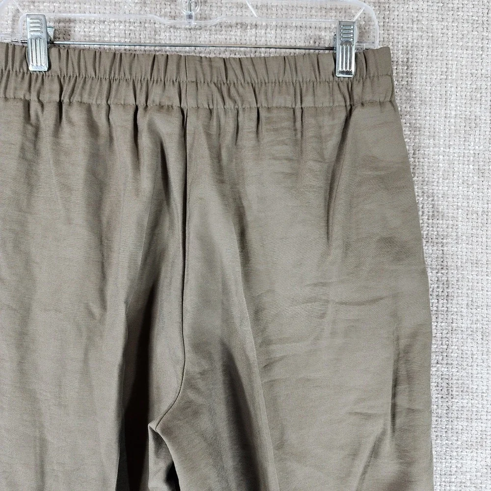 ZARA Straight Leg Pull On Wide Cuff Pants Womens M Green Linen Look Office NWT